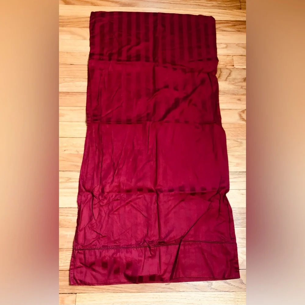 Wamsutta King Sheet Flat 3 pillowcs Damask Stripe Sateen Cotton Garnet Red Dobby